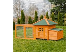 MY ANIMAL Miweba MyAnimal poulailler MH-19 | 206x73x123 cm - pour 3 Poules - Niche avec enclos extérieur - 2 perches - Résistant à l'hiver - Maison de Poules avec pondoir - Bois de pin - Volière (Marron)