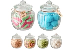 Praknu Tarro de Cristal con Tapa Hermética – Pack de 6 x 500ml – Con Etiquetas – Estilo Vintage – Para Bodas, Fiestas y Cocina – Apto Lavavajillas – Para Dulces y Galletas