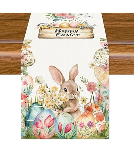 Matches21 Runner Da Tavola Pasquale Nostalgico 40x140 Cm: Coniglietti E Fiori Per La Tua Tavola Delle Feste
