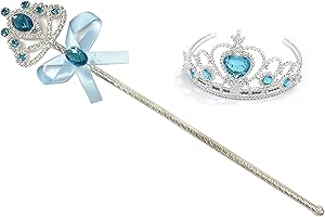Kuzhi Frozen Elsa Crown Tiara and Wand Set ¨C Silver Heart Jewel (Crystal Blue,Metal Wand)