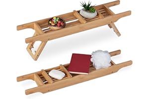 ‎RELAXDAYS Relaxdays Bambusowa półka na wannę, szerokość 69 cm, rozkładane nóżki, deska do wanny z półką na mydło, półka na wannę, naturalna
