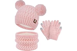 ZASFOU Dziecięca czapka zimowa szalik rękawiczki ekran dotykowy zestaw 2 3 4 5 6 7 lat czapka dzianinowa czapka z pomponem ocieplacz na szyję rękawiczki prezenty dla dziewcząt chłopców