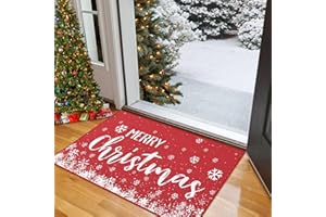 CAROMIO Merry Christmas Doormat Xmas Holiday Red Christmas Snowflake Welcome Mat for Home Decoration Non Slip Backing Doormat Outdoor Indoor Entrance Floor Mat 50x80cm