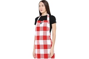 Encasa Homes Delantal de cocina ajustable con bolsillos y toallero - 27 x 33 inch - Algodón ecológico, Hogar y el Restaurante, Hombres, Mujeres, Cocina, Hornead - Cheques rojos de búfalo