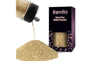 Renfio Glitzer Powder, 2.11 Oz (60g) glitzer gesicht, 1/128" 0.008" 0.2mm Ultra Fine Glitzerpulver For Garten Deko, Glitzer Basteln, Nail Powder, Body Glitzer Haare - Champagner Gold
