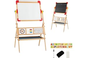 LIFEZEAL Set di cavalletti per bambini, girevole a 360°, lavagna doppia in legno, lavagna magnetica per bambini a partire dai 3 anni in su