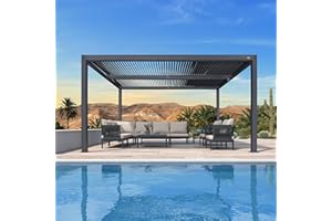 PURPLE LEAF Pergola Bioclimatique 4,24 x 3 m Pergola Aluminium Lames Orientables Superficie 12,72 m² Tonnelle de Jardin Exterieur Belvédères pour Patio Terrasse Exterieur, Gris