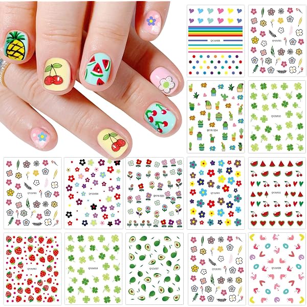 JMEOWIO Nagelsticker Kirschfrucht – 6 Blätter, Selbstklebend, Für Nail Art