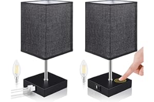 ‎SHUBEL ShuBel Nachttischlampe touch dimmbar 2er set, LED Tischlampe mit 2 USB Schnellladeanschlüssen & 2 Dimmbare Glühbirne, Energiesparend, perfekt für Schlafzimmer, Wohnzimmer, Büro(schwarz)