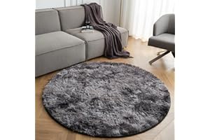 CHOSHOME Tappeto Salotto Moderno 120CM Tappeto Rotondo Tappeto Camera da Letto Antiscivolo Tappeto Tappeti Pelosi Camera da Letto Morbido Antiscivolo Tappeti Soffici in Velluto Grigio Scuro