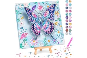 Geschenke Mädchen 6 7 8 9 10 11 Jahre: Diamond Painting Kinder Schmetterling mit Holzleinwand, Basteln Mädchen 6-12 Jahre DIY Kreatives Geburtstagsgeschenk Bastelset Kinder ab 5 Jahre Home Decor