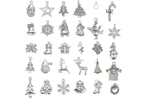 DanLingJewelry 30Pcs Christmas Theme Charms Snowflake Santa Claus Bells Tree Star Shaped Charms for DIY Jewellery Making