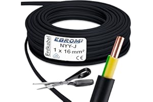 EBROM Erdkabel Erdungskabel NYY-J 1x16 mm² Starkstromkabel PVC Erdleitung Blitzschutz - schwarz - Meterware auf den Meter genau - Auswahl in 1 Meter Schritten - 1x16 mm2 - Ihre Länge: 15 Meter