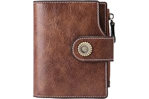 SENDEFN Cartera Monedero Mujer pequeña de Piel auténtica - 16 Ranuras para Tarjetas con Bloqueo RFID - Billetera Cartera de Tarjetero y Cremallera para Monedas