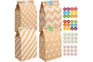 Zeawavsl 20 Pcs Sac en Papier Kraft, Pochette cadeau kraft avec 48 Autocollants, Sachet Bonbons Anniversaire pour Emballer des Cadeaux, Mariages, Anniversaires Enfants