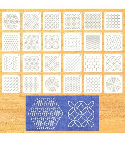 14 Sashiko Schablonen Set - Vorlagen Für Quilten, Sticken & Scrapbooking (Langformate)