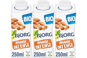 BJORG - Lait d'Amande Intense - Boisson Végétale Bio - Pauvre en Acides Gras Saturés - 3 Mini-Briques de 20 cl