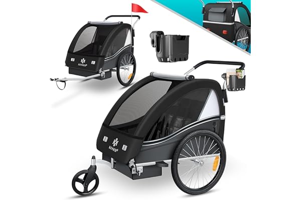 KESSER® Remorque pour Enfants Remorque de vélo Sport-RX 2en1 Fonction de Running Remorque de vélo pour Enfants + Ceinture de sécurité 5 Points 360°- Roue Avant Jogger Poussette Vélo
