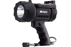 NoCry 18W Waterproof Rechargeable Flashlight (Spotlight) with 1000 Lumen LED, Detachable Red Light Filter, Wall and Car Charger Attachments, Black