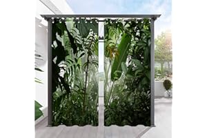 ANHOPE Mist Jungle Tropical Rainforest Outdoor Curtains with Eyelets Top Waterproof Weatherproof Outdoor Curtains for Balcony Patio Garden Pergola Gazebo Outdoor Curtain Set of 2 W 132 x H 214 cm