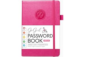 GoGirl Password Book with Alphabetical tabs – Internet Address & Password Keeper Logbook for Password Organization, Journal Notebook for Saving Website Logins. Medium Size 13.5 x 19cm - Hot Pink