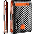 Runbox Mens Slim Wallet with Money Clip RFID Blocking Front Pocket Bifold Minimalist Credit Card Holder for Men with Gift Box, Carbon Black&Orange, M, Minimalist