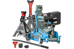 STIX Cric da manovra 2,5T con cavalletti di supporto 3T - Set di cric idraulico e supporti da officina per auto e SUV, regolabile in altezza, costruzione stabile per lavori sicuri