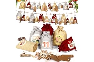 Omtofo 2025 Calendrier Avent a Remplir 24 Sachets en Tissu, 18 x 13 cm, 15 ×10 cm Pochon Sac pour Calendrier de l'Avent DIY Cadeau Decoration Enfant Femme Homme