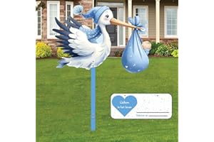 SHENGRUILI Kit cigogne à clapette pour naissance bébé - 81 cm de haut - Grande cigogne à clapette en bois mignonne pour bébé - Imprimé des deux côtés - Cigogne de naissance avec bâton en bois + plaque nominative