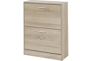 Baroni Home Scarpiera Salva spazio Slim in Legno Melaminico da Ingresso. Portascarpe da 12 paia con 2 Ante a Ribalta e Doppia Profondità 24x63x81 cm