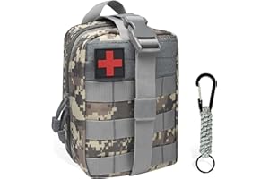 QIYUANT Trousse de Secours Militaire Vide, Pochette EMT IFAK Médecine Tactique, Rip-Away Sac étanche Molle de Premiers Secours EDC Survie de Poche pour Randonnée Camping (ACU avec 1 Mousquetons)