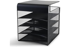 Safco Products Onyx Mesh 4-Tray Underdesk Space Saving Desktop Hanging Organizer, Durable Steel Mesh Construction, 20lb Capacity, Black Powder Coat Finish, 10.25" w x 12.375" d x 12" h