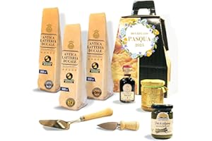 Cesto Pasquale Gastronomico con 3 Parmigiano Reggiano DOP 24 36 48 Mesi, Aceto Balsamico IGP, Tipicità Emiliane e Accessori - Box Regalo Pasqua 2025 Antica Latteria Ducale