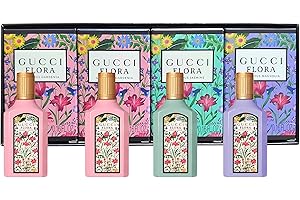 Gucci Flora Gorgeous 4 Piece Set for Women (Gardenia + Gardenia + Jasmine + Magnolia), 4×0.16 Ounce Parfum Spray