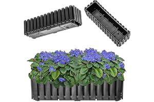 KADAX Skrzynka na kwiaty, doniczka balkonowa w 2 rozmiarach, doniczka o wyglądzie listew, donica na rośliny w stylu wiejskim, skrzynka na rośliny z gumowym korkiem, lekka ozdobna donica (60 cm