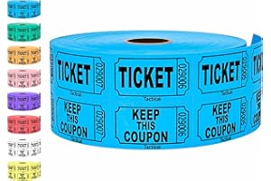 Tacticai Lot de 1000 tickets de tombola Bleu (1 des 8 couleurs), double rouleau, tickets pour événements, entrée, récompense de classe, collecte de fonds et prix