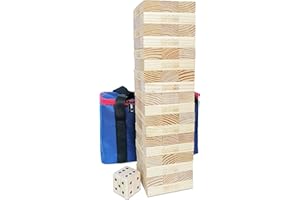 Jac & Mok Tumble Tower Wooden Toppling Blocks Game set,Large Table Top Stacking Timber Games with Carrying Bag (54 pcs Large Tumble Tower with Dice)