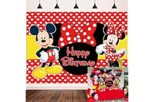 LXN Mickey Minnie Hintergrund für Kindergeburtstag Party Mouse Mickey Minnie rot Fotografie Hintergrund Kuchen Tischdekoration 2,1 x 1,5 m