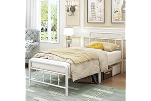 EMODA Small Single Bed Frame 2ft6 with Headboard and Footboard, Heavy Duty Metal Bed Frame 46 cm High with Steel Slats Support, Noise Free, Easy Assembly, White