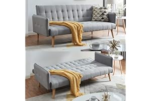 Bravich Mario 3 Seater Sofa Bed - Grey. Linen Fabric Click Clack Sofa Bed, 3 Seater Sofa To Double Bed. Sofa Beds For Space Saving Furniture, For Living Room, Bedroom & Guest Room