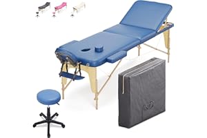 Beltom® LETTINO PER MASSAGGIO 3 ZONE IN LEGNO DIMENSIONE 195/225X70 CM + SGABELLO REGOLABILE IN ALTEZZA + BORSA PORTA LETTINI PORTATILE - PANNELLO REIKI - ANGOLI ARROTONDATI E RINFORZATI-Blu