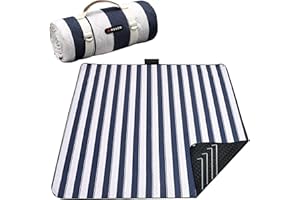 HX&OD Outdoor-Picknickdecke, extra groß, wasserdicht, Picknickmatte mit Heringen, faltbar, Campingdecke, tragbar mit Tragegurt für Strandmatte, Blau und Weiß, 203 x 203 cm