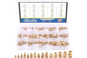 Glarks - Set di dadi zigrinati con inserto filettato in ottone, M2, M3, M4, M5, per stampanti 3D, 110 pezzi