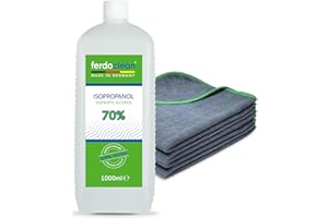 ‎FERDOCLEAN ferdoclean® 1000ml Isopropanol 70% + 3 x Mikrofasertücher (40 x 40 cm) 380 GSM | Lösungsmittel 1l IPA Alkohol Reiniger für Haushalt, Auto & mehr | Fettentferner Reinigungsmittel | Microfasertuch