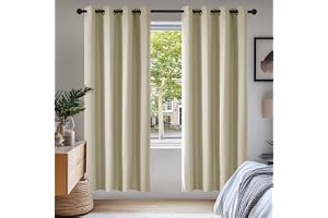 Deconovo Mörkläggningsgardin med öljetter för termiska gardiner i sovrum, 210x140 cm (höjd x bredd), beige, uppsättning med 2