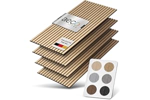 Aeco Sound® - Akustikpaneele aus Holz, 4 Stück x 120x60cm (2,88qm) 2,1cm dick - Wandpaneele aus Akustik-Filz (Schwarz) & Echtholz-Furnier (Eiche) - 3D Wandverkleidung, Holzpaneele, Schalldämmung