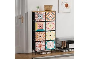 Chleby Cómoda de Tela con 8 cajones de Almacenamiento de Tela con un Bonito patrón para salón, Dormitorio, habitación de los niños, Tonos cálidos