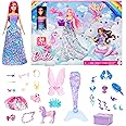 Barbie Advent Calendar with Doll & 24 Surprise Accessories Including Unicorn & 3 Pets, Transform Pink-Haired Fashion Doll into Mermaid, Fairy & More, HRG90