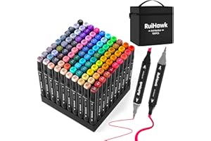 RuiHawk Pennarelli Doppia Punta, 100 Colori Marcatore 2S Asciugatura Rapida, Marker Pennarelli Professionali con Base e Borsa per Adulto Bambino Sketch, Colorare, Illustrazioni, Disegnare, Anime