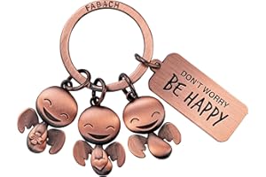 FABACH Portachiavi con angelo custode Happy Trio con incisione – Angelo portafortuna – Don't Worry be Happy